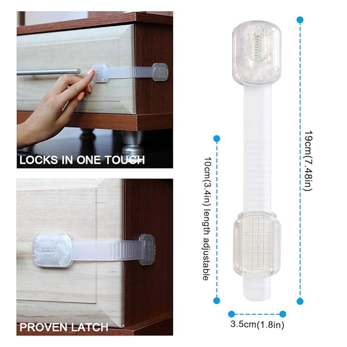 Baby Safety Locks - Maveek 8 Pack Child Proofing Lock For Drawers Doors Cupboard Dresser Door Closet Toilet Seat Oven Refrigerator, Adjustable Transparent Latches, 9 Pcs Extra Adhesive Pads