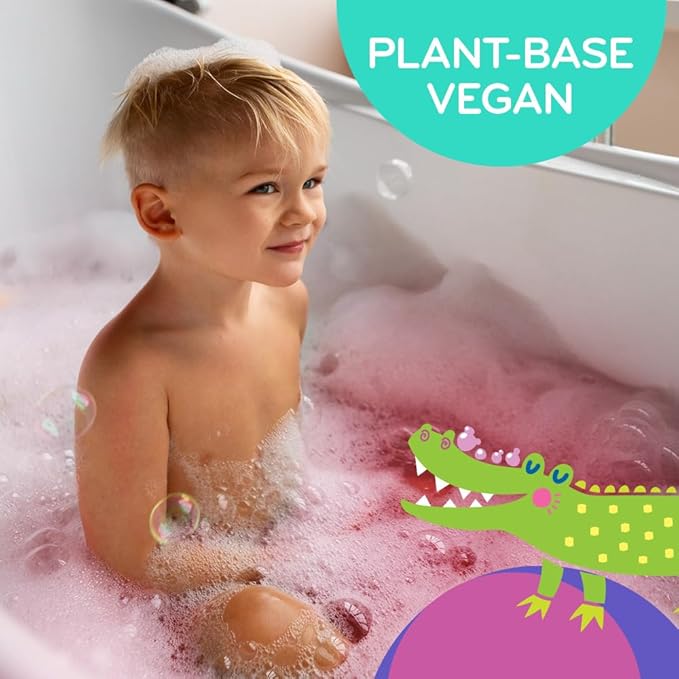 Mobi Little Whale Bubble Bath, Tropical Fruity Raspberry Scent Kids Body Wash, Gentle Moisturizing Tub Foam for All Skin Type, GMO-Free, Stain-Free, Fun Pink Color, 8 fl oz