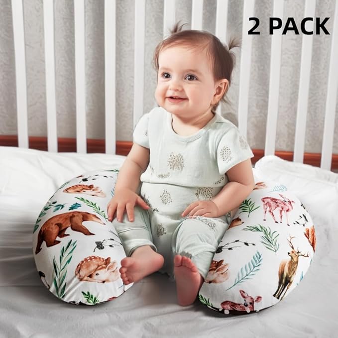 2 Pack Nursing Pillow Cover Neutral Stretchy Removable Baby Nursing Covers for Breastfeeding Pillows Soft Breathable Pillow Slipcover for Newborn Baby Boy or Girl (Animal)