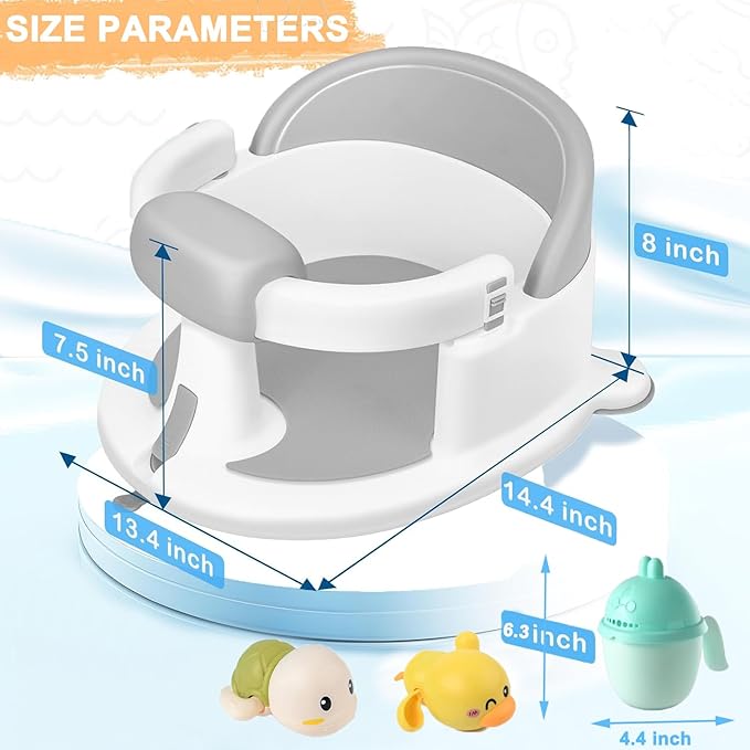 Baby Bath Seat for Babies 6 Months & Up, Toddler Bath Seats for Babies Sitting Up, Non-Slip Infant Bath Tub Chair with Suction Cups & Soft Cushion for Shower, Compact Toddler Bathtub Seat, Grey