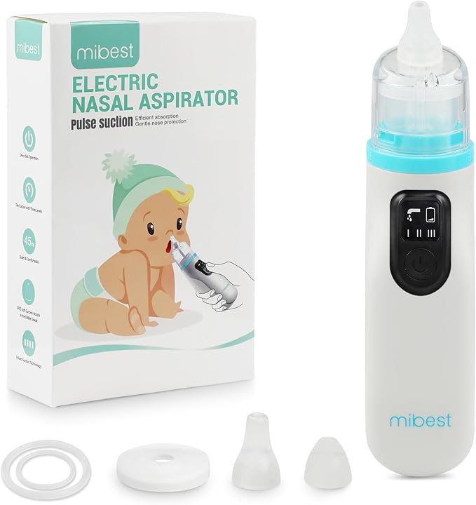 Mibest Nasal Aspirator for Baby - Electric Nose Suction for Baby - Booger Sucker for Toddlers - Electric Baby Nose Sucker with Anti-Backflow Patent - Ergonomic & Quiet - Waterproof Baby Nose Cleaner