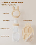 2 Packs Baby Fruit Feeder & Freezer Nibble Tray Combo, Push Pop Baby Food Feeder to Safely Introduce New Foods, Fresh & Frozen Food Silicone Feeder, 100% Food Grade, BPA Free (Caramel & Blue)