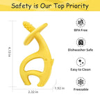 Teething Toys 3 Months+, Mombella Elephant Teethers for Babies with Strap to Clip on, Soft Silicone Teether Toys, 2 in 1 Teether & Pre-Training Toothbrush, 3 Month Old Infant Chew Toys, Yellow