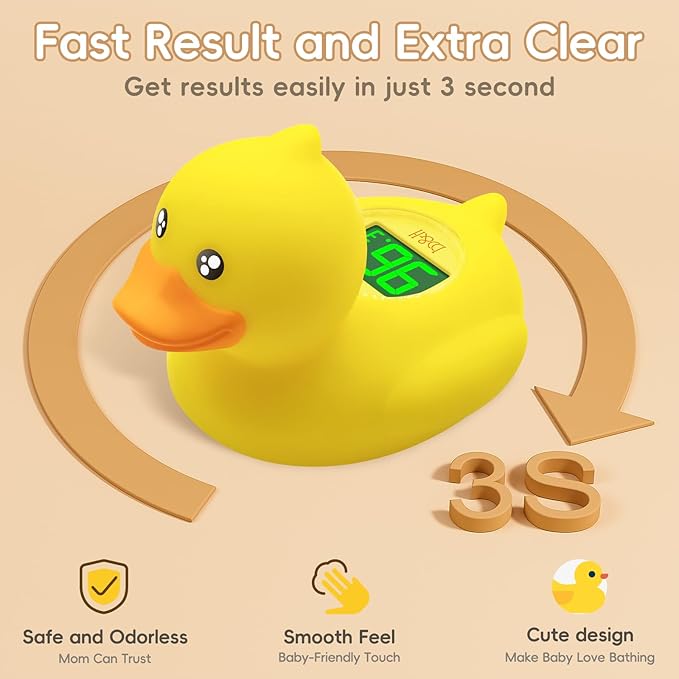 b&h Rechargeable Baby Bath Thermometer, Digital Shower Thermometer for Infant Bathtub and Room, Upgraded Turn Off Function, Fast Temperature Reading, Safety Newborn Floating Bath Toy (Baby Duck)