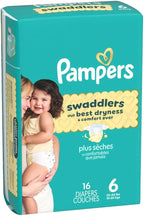 Pampers Swaddlers Diapers, Size 6 (23-44 lbs), 16 Count, Absorbent, Keeps Baby Dry and Comfortable, Skin Safe Disposable Baby Diaper (Packaging May Vary)