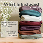 Nora's Nursery Cloth Diaper Cover, Washable Reusable Diaper Cover with Snap Closure, Flat or Fitted - 7 Pack with Wet Bag - Hickory