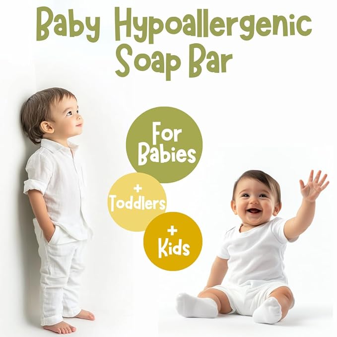 Hypoallergenic Organic Baby Soap Bar - Chamomile & Green Tea Oil - Gentle Cleansing Body Wash for Sensitive Skin | Babies, Toddlers, and Kids | 3-Pack