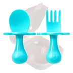 Grabease Baby Feeding Utensils - Anti-Choke Collar & Toddler Fork for Ages 1-3 - Easy-Grip Curved Handle Infant Spoon - Dishwasher-Safe Convenience & Baby Cutlery - Teal
