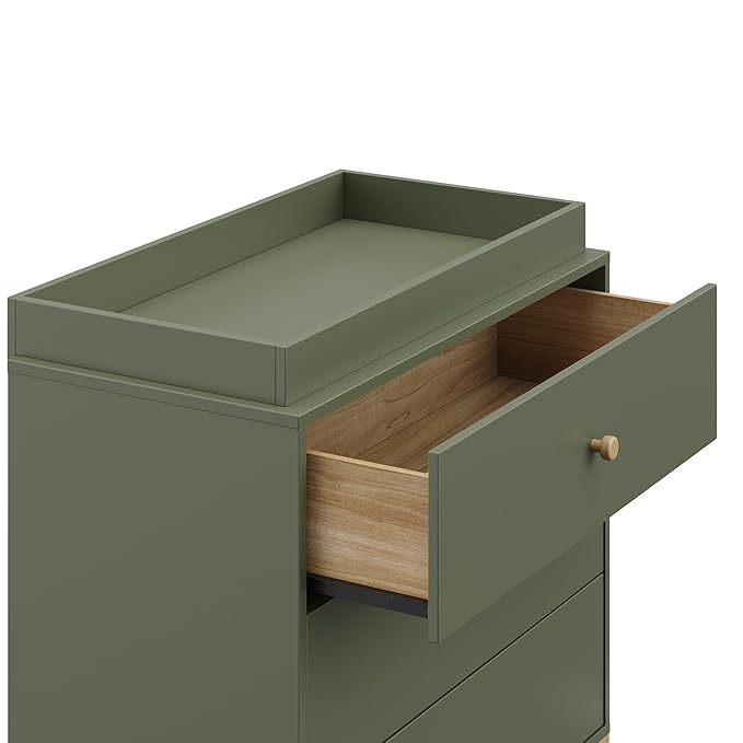 Storkcraft California 3-Drawer Chest with Removable Changing Topper (Olive with Driftwood) – GREENGUARD Gold Certified, Interlocking Drawer System, Pre-Installed Tracks, Easy Assembly