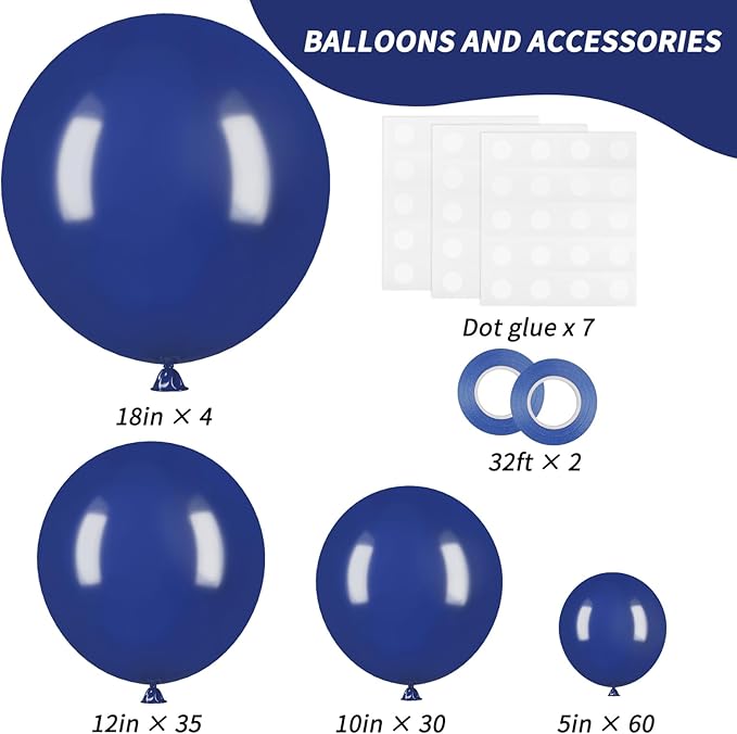 RUBFAC 129pcs Navy Blue Balloons Different Sizes 18 12 10 5 Inch, Latex Balloon Garland Arch Kit for Birthday Party Graduation Baby Shower Wedding Holiday Balloon Decoration