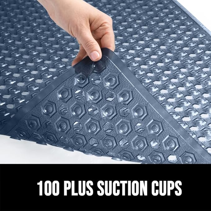 GORILLA GRIP Patented Square Shower Stall Mat, Small Bathtub Floor Mats for Stand Up Showers, Suction Cups and Drainage Holes, Machine Wash, Soft on Feet, Bathroom Accessories 21x21 Inch, Navy Blue