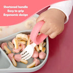 Training Spoon & Fork with Travel Case Pink | Toddler Self Feeding Utensil Set, BPA-Free Cute Circle Silicone ABS Spoons Set for Baby Led Weaning