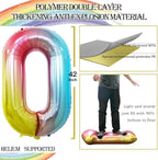 GOER 2 Pcs 42 Inch Rainbow Foil Balloons Number 0 for 10th 20th 30th 40th 50th 60th 70th 80th 90th 100th Birthday Party Supplies Anniversary Decorations