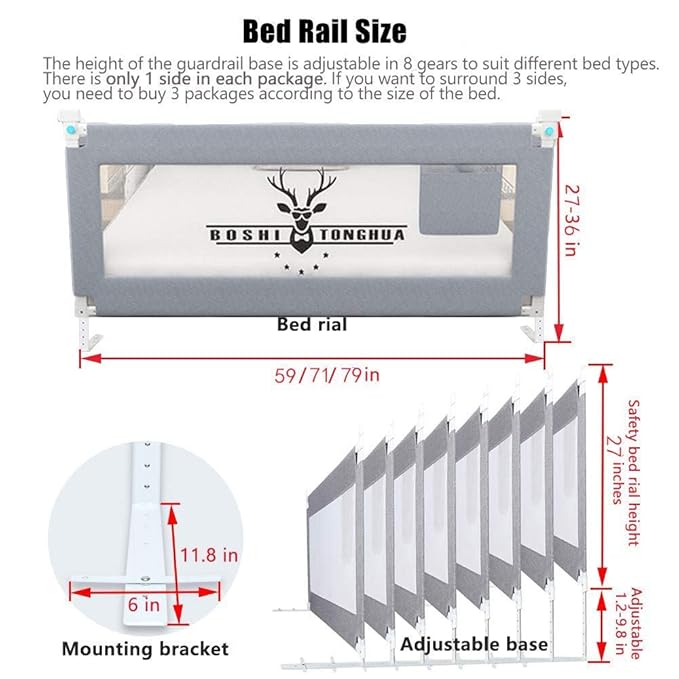 Lsbod Bed Rail for Toddlers,Baby Bed Rail Guard for Kids,Safety Side Bedrail for Twin,Double,Full,Queen,King Size Bed(1side 79" Lx27 H)