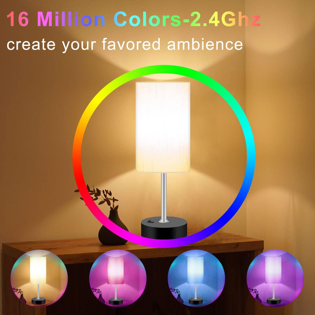 Bedroom Lamp with Smart RGB LED Bulb, Multicolor Changing Table Lamp for Bedroom with 2 USB Port, Dimmable Bedside Lamp Work with Alexa, Smart Nightstand Light for Living Room Sync with Music(2.4GHz)