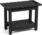 Waterproof Shower Bench, 24" Poly Lumber Shower Stool for Shaving Legs, Shower Chair Seat with Storage Shelf and Handles, Bathroom Bench for Inside Shower, Non-Slip (Black)