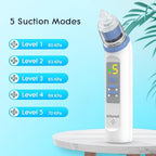 Electric Nasal Aspirator for Baby, Nose Aspirator for Toddlers, Rechargeable Baby Nose Sucker, Nose Cleaner with 3 Silicone Tips, 5 Suction Levels, Music and Light Soothing Function，Blue