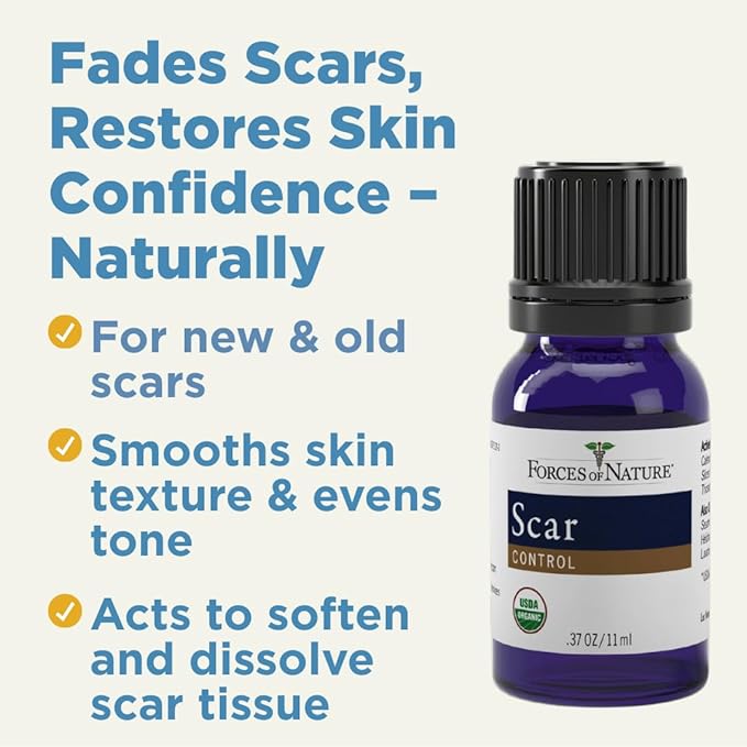 Forces of Nature Scar Treatment, Reduce Stretch Marks, Surgical Scars, Old and New Scars, Burn Scars, and Keloids, Organic Homeopathic Medicine for Skin Care, Promotes Healthy Skin, 0.37 FL OZ