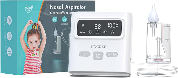 Nasal Aspirator for Baby, 9-Levels Suction Rechargeable Baby Nose Sucker with Waterproof Pump, Snot Sucker for Baby with Storage Compartment, 70KPA Baby Nasal Aspirator with Music& Tip-Light