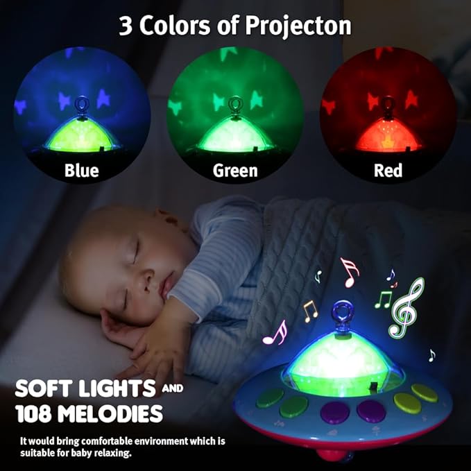 Baby Musical Crib Mobile with Hanging Rotating Toys, Remote Control, Lights Projector Function Music Box, Cartoon Rattles for Babies Boy Girl 0-24 Months, Newborn Sleep with 108 Melodies (Plane)