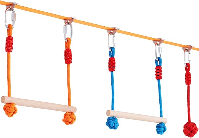 VEVOR Ninja Warrior Obstacle Course for Kids, 2 x 60 ft Weatherproof Slacklines, 500lbs Weight Capacity Monkey Line, Outdoor Playset Equipment, Backyard Toys Training Equipment Set with 14 Obstacles