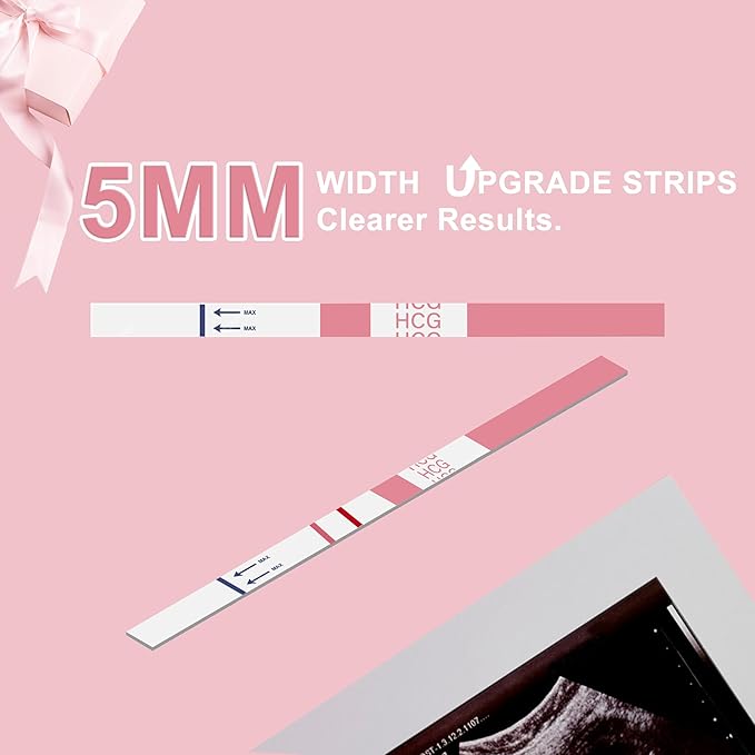 Pregnancy Test Strips with Urine Cups, hCG Detection Home Pregnancy Tests, Sensitive & Over 99% Accurate, 50 Count Individually Wrapped, Rapid hCG Test Strips, 5mm Wider 25mIU/mL