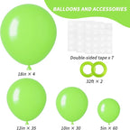 RUBFAC Lime Green Balloons 129pcs Light Fruit Neon Green Latex Balloon 18 12 10 5 Inch Garland Arch Kit for Birthday Party Dinosaur Jungle Baby Shower Decoration