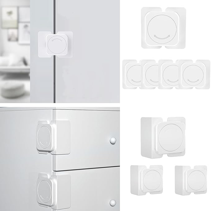 CMINGJ Cabinet Locks(6-Pack) for Babies Baby Proofing Cabinet Child Latches Locks Suitable for Cabinets, Drawer, Refrigerator, and so on.(White) (4 Flat Lock + 2 Right Angle Lock)