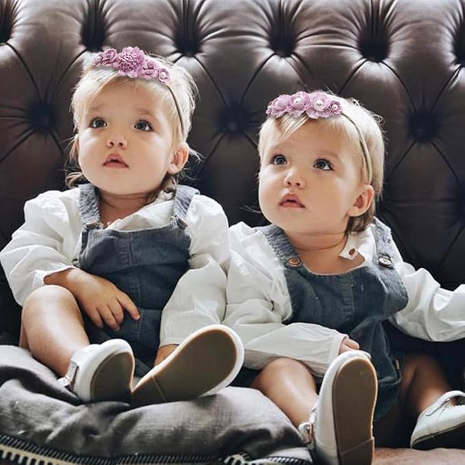 Baby Girl Nylon Headbands Flower Hair Bows Accessories-Elastic Hair Band Crown Handmade FLoral Wraps Birthday Gifts for Girls Newborn Infant Toddler 3Pcs