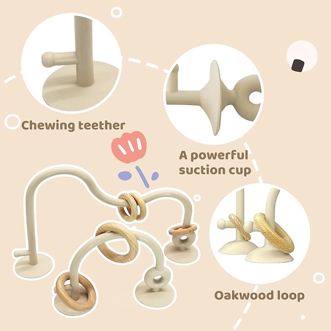 Baby High Chair Toys Teething Chew - Baby Table Toys, High Chair Suction Toy Teething Toys Silicone Teethers, Food Grade Silicon for 6 12 18 Months White