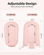 Baby Lounger for Newborn 0-24 Months, Breathable & Soft Infant Lounger, Adjustable Tummy Time Lounger for Home and Travel, Baby Girls & Boys Newborn Babies Essentials Stuff, Pink
