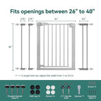 BABELIO 36-Inch Tall Baby Gate, 26-40" Wide Auto-Close Pet Gate, Easy Install and No-Drilling, Pressure Mounted with Wall Protectors and Extension Kits, Gray