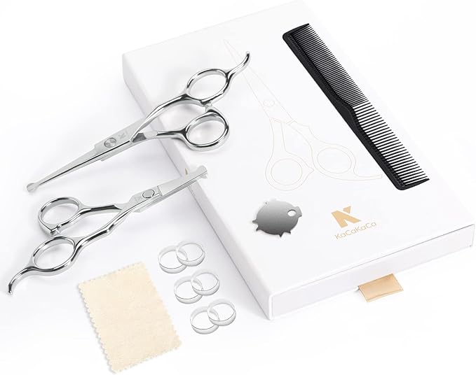 Professional Kids Hair Cutting Scissors Kit - Rounded Tips Barber Hair Cutting Shears (6.1'') & Hair Trimming Scissors (5.1'') for Babies, Toddlers, Children, Home & Salon Haircut Kit