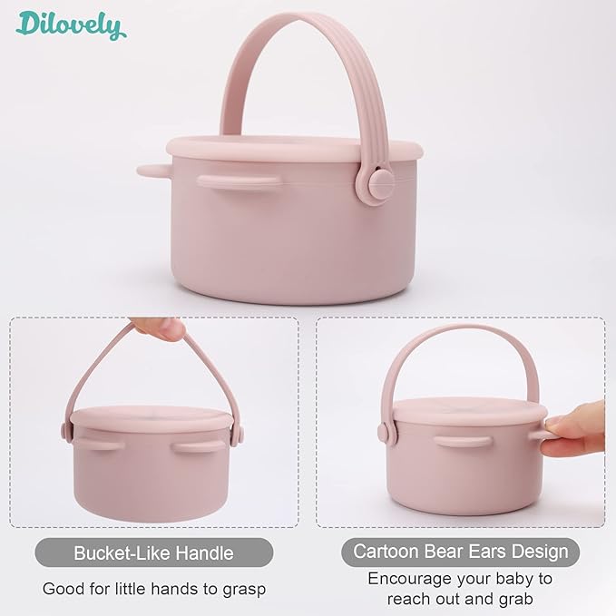 Snack Cups for Toddlers, Baby Snack Containers, Silicone Toddler Snack Cups No Spill, Food Catcher with Lid & Bucket-like Handle, BPA Free & Dishwasher Safe, 9 Ounce Lilac