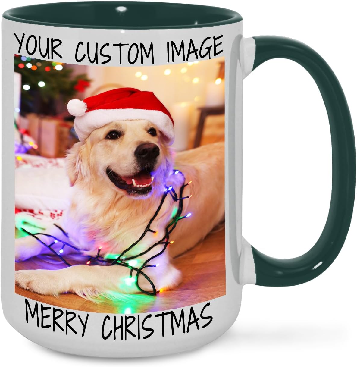 Ship Next Day Custom Mug Design Your Own Photo Text Personalized Picture Gifts for Women Men Customized Gifts Idea Personalized Coffee Mugs 15oz Dark Green Handle