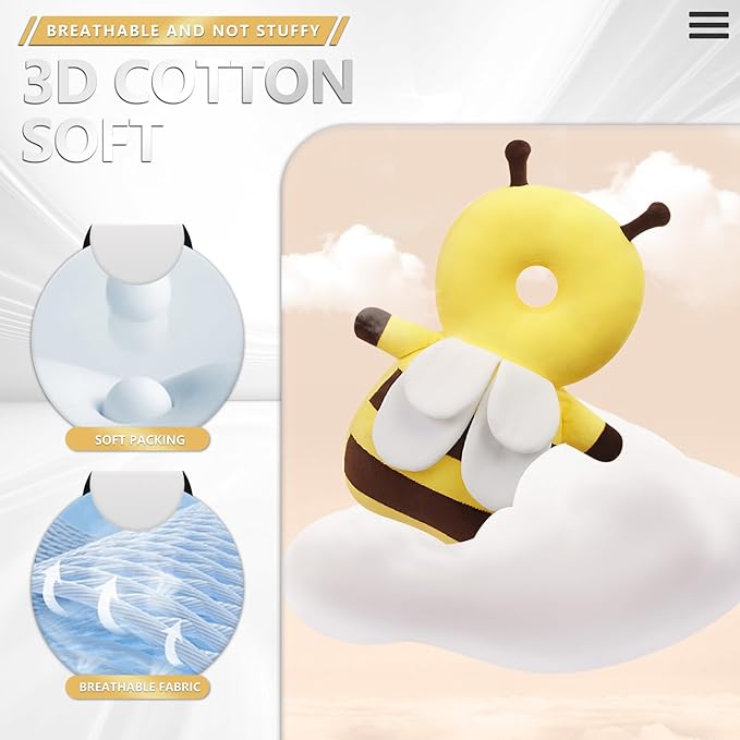 Baby Walker Head Protector Backpack Wear,Toddler Adjustable Baby Head Protection Backpack for Safety Baby Learning Walking Crawling (Bee)