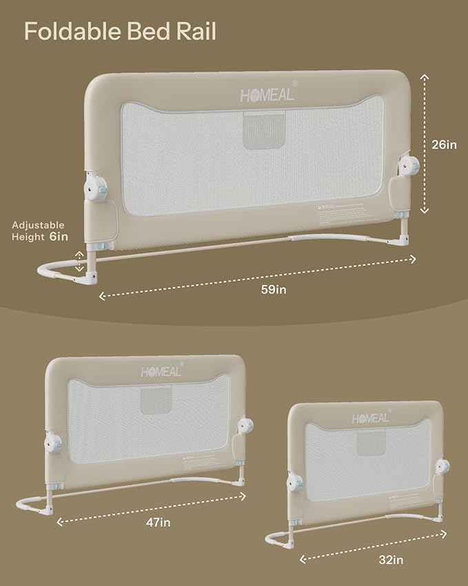 HOMEAL Bed Rail for Toddlers, 47in Foldable Toddler Bed Rails with U-Shape Base, Baby Bed Rail Guard for Twin Size, Full Size, Queen Size, King Size Beds, Bed Guard Rail for Toddlers, Beige