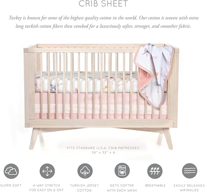Oilo Crib Sheet, Breathable, Fitted, Turkish Cotton Jersey, 300 Thread Count, Machine Washable, Fits Standard Crib (28" x 52" x 6"), Toddler Bedding, Girl, Boy, & Neutral Nursery Design, Butterfly