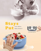 Baby Suction Bowls with Lids 4-Pack, 2-in-1 Stainless Steel 304 Toddler Bowl & Removable Silicone Suction Kids Bowl Plate Set Non Toxic Snack Dishes for Self-Feeding, Organic Bloom