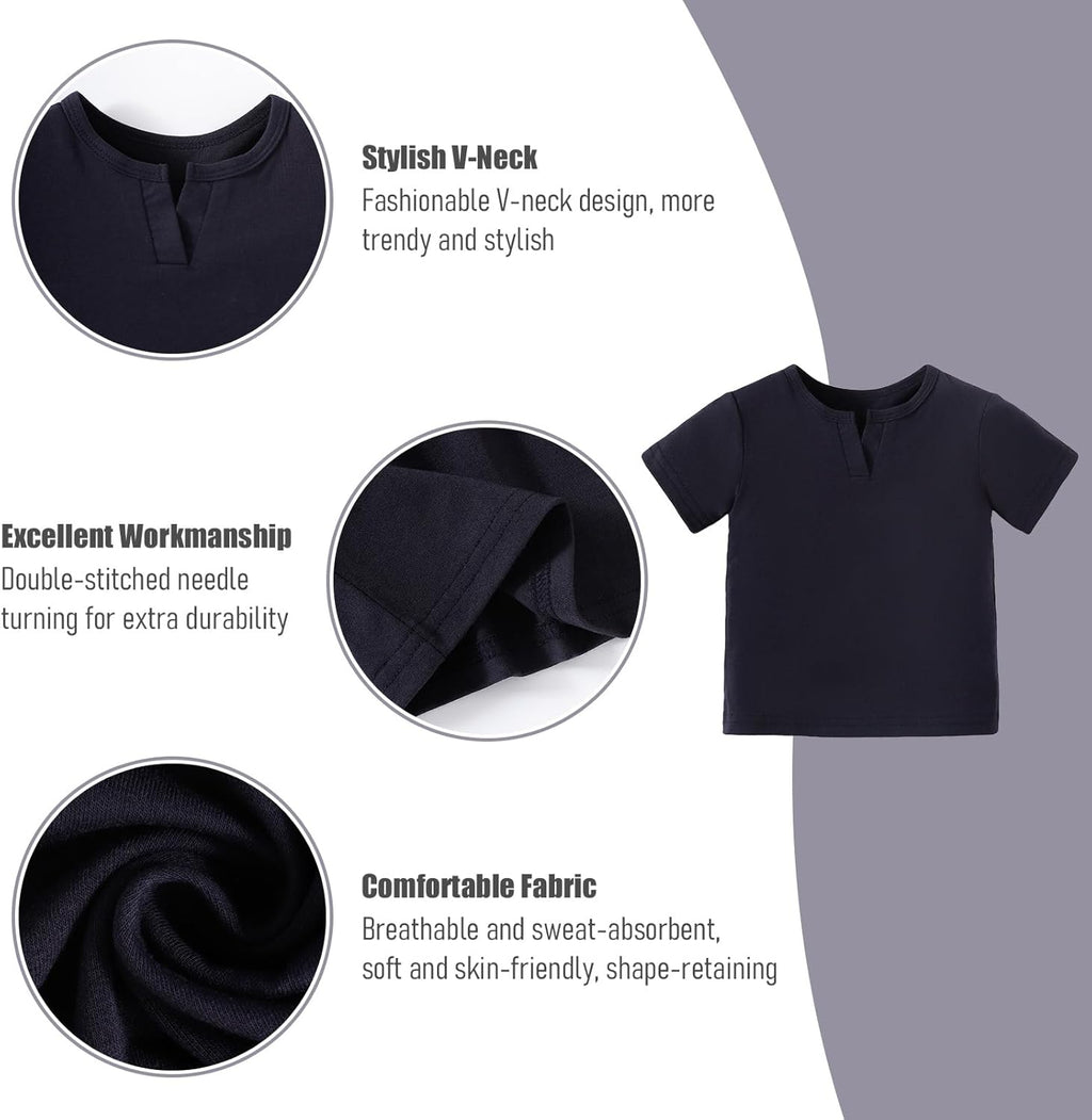OPAWO Toddler Boy Shirts 3 Pack, V-Neck Short Sleeve Toddler Tshirts, Blank Baby Tee Shirts Summer Tops 12 Months-5T