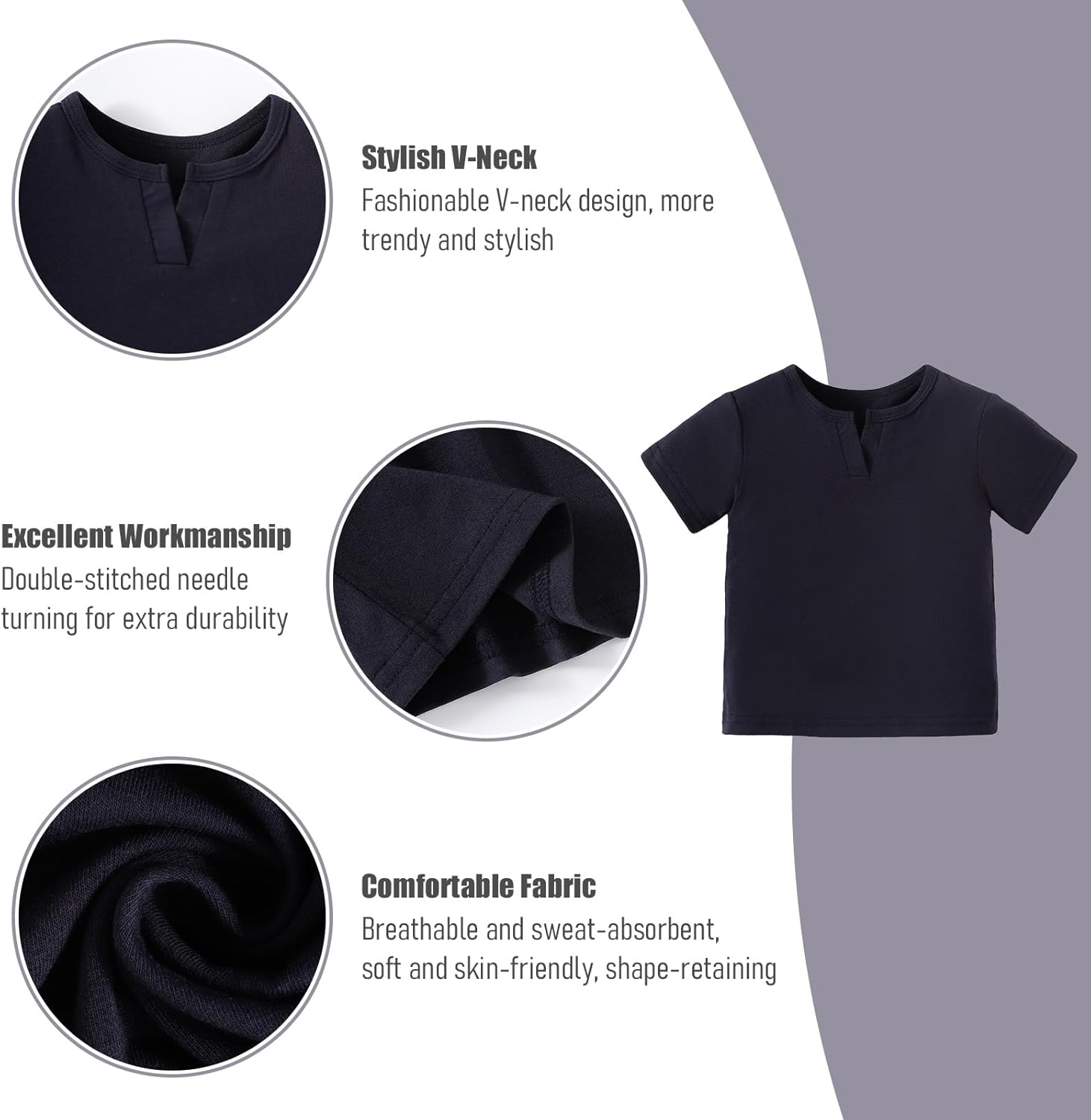 OPAWO Toddler Boy Shirts 3 Pack, V-Neck Short Sleeve Toddler Tshirts, Blank Baby Tee Shirts Summer Tops 12 Months-5T