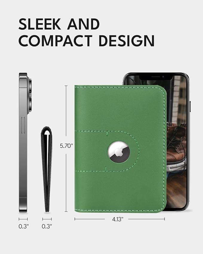 ALLIVE Genuine Leather Passport Holder With Airtag for Women Men - Travel Must-Haves, Airport Essentials, Passport Cover Gift - Green