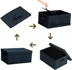 HOONEX Linen Foldable Storage Bins with Lids, 2 Pack, Storage Boxes with Carrying Handles and Sturdy Heavy Cardboard, 16.5" L x 11.8" W x 7.5" H for Shoes, Books, Clothes, Nursery, Dark Grey