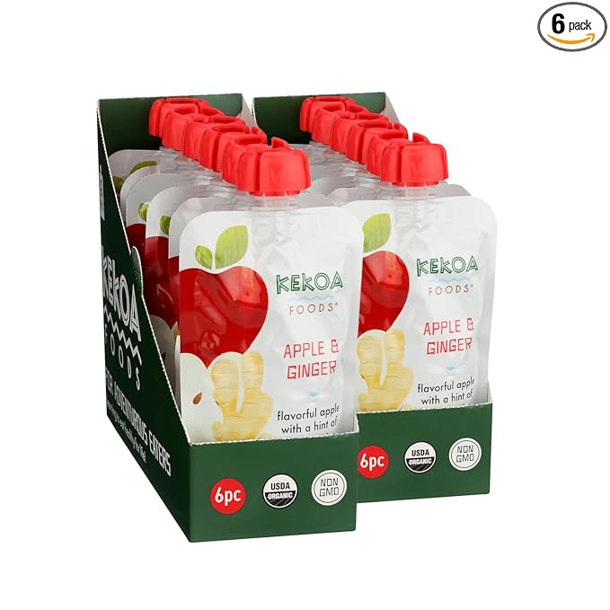 Kekoa Foods Apple & Ginger Baby Food Purée | 100% USDA Certified-Organic, No Sugar Added | Organic, Non-GMO, Gluten-Free, Vegan | Mild Ginger for Flavor Development | 3.5 oz Squeeze Pouch