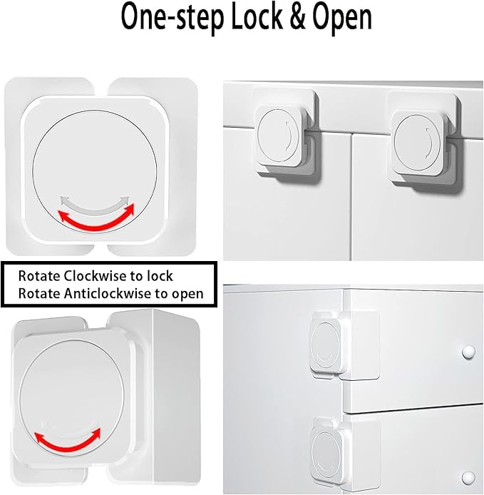 CMINGJ Cabinet Locks(6-Pack) for Babies Baby Proofing Cabinet Child Latches Locks Suitable for Cabinets, Drawer, Refrigerator, and so on.(White) (4 Flat Lock + 2 Right Angle Lock)