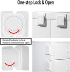 CMINGJ Cabinet Locks(6-Pack) for Babies Baby Proofing Cabinet Child Latches Locks Suitable for Cabinets, Drawer, Refrigerator, and so on.(White) (4 Flat Lock + 2 Right Angle Lock)