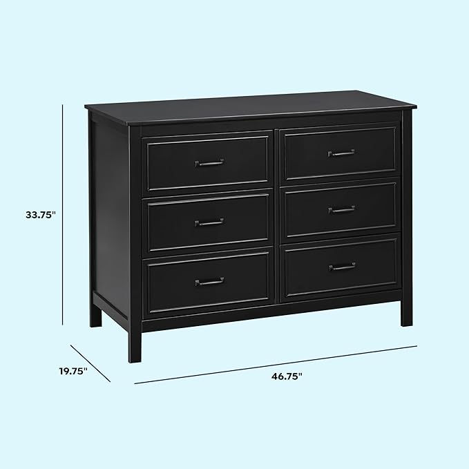 DaVinci Charlie 6-Drawer Baby Dresser - Wooden Double Chest of Drawers for Kids, Boys and Girls - Multi-Purpose Storage Dresser for Bedroom, Nursery, Living Room & Hallway, Easy to Assemble - Ebony