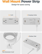 Flat Plug Extension Cord 25 ft, TESSAN Surge Protector Power Strip with 4 AC Outlets 1 USB C and 2 USB A Ports, 900 Joules Protection, Multiple Wall Outlet Extender for Home Office Dorm Essentials