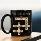 Family Forever Linked Together Custom Names Ceramic Mug, Crossword Puzzle Art, for Birthday, Anniversary or Special Occasions (Family Forever Linked Together Black Mug)