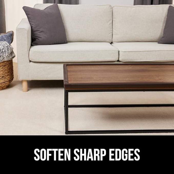 GORILLA GRIP Baby Proof Corners and Edges for Furniture, Kid Proofing Adhesive Table Corner Protectors, Heavy Duty Soft Rubber Foam Protection, Includes 8 Protective Safety Guards, 15 Feet, Brown